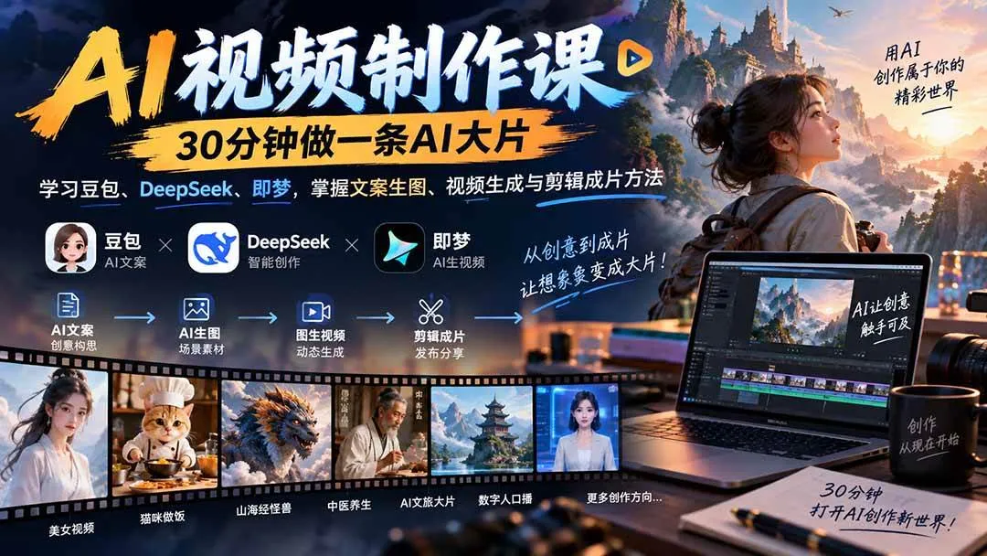（20380期）AI视频制作课-30分钟做一条AI大片：学习豆包、DeepSeek、即梦，掌握文案生图、视频生成与剪辑成片方法