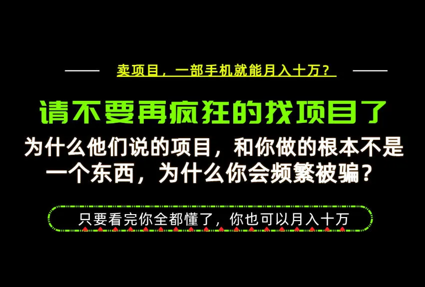为什么做项目的人大多都是炮灰？为什么只有卖项目才能稳？看完你也可以月入10W+【揭秘】