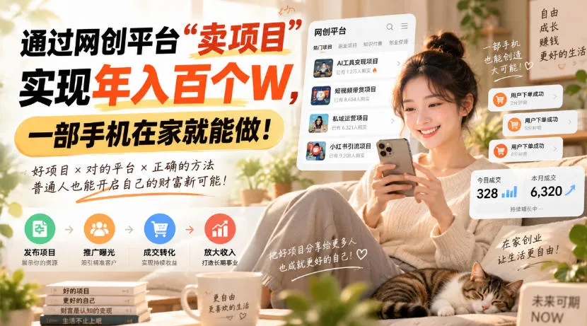 通过网创平台“卖项目”实现年入百个W，一部手机在家就能做！【揭秘】