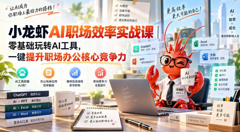 小龙虾AI职场效率实战课｜零基础玩转AI工具，一键提升职场办公核心竞争力